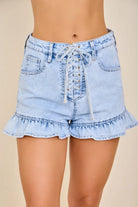 Gympie Saddleworld Womens Shorts- Skirts - Dresses Denim Shorts Womens Lace Up Ruffle