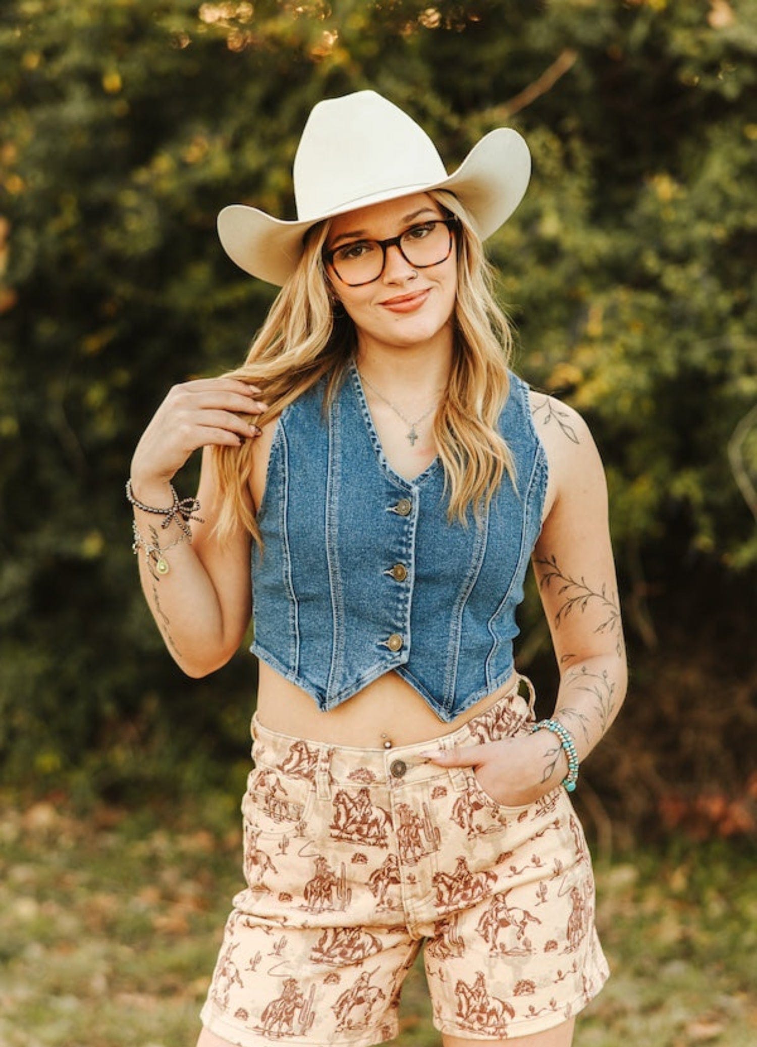 Gympie Saddleworld Womens Shorts- Skirts - Dresses Womens Shorts Western Print Denim