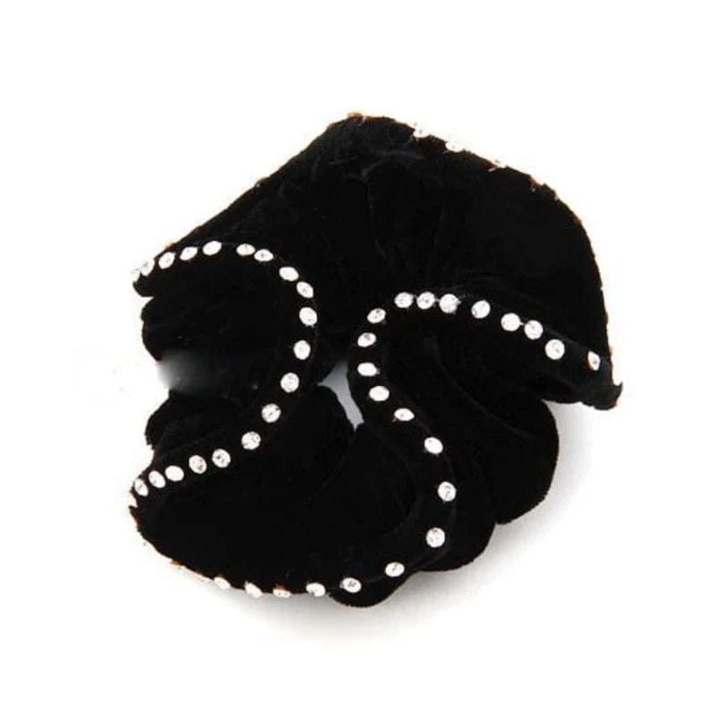 Hamag Hair Accessories Black Hamag Velvet Hair Scrunchie with Crystals