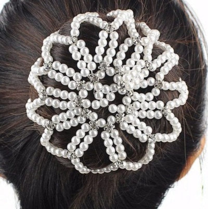 Hamag Hair Accessories Pearl Bun Hair Net with Crystals