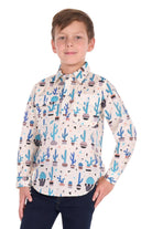 Hard Slog Kids Shirts 04 / Cream/Blue Multi Hard Slog Shirt Boys Rocky Half Button