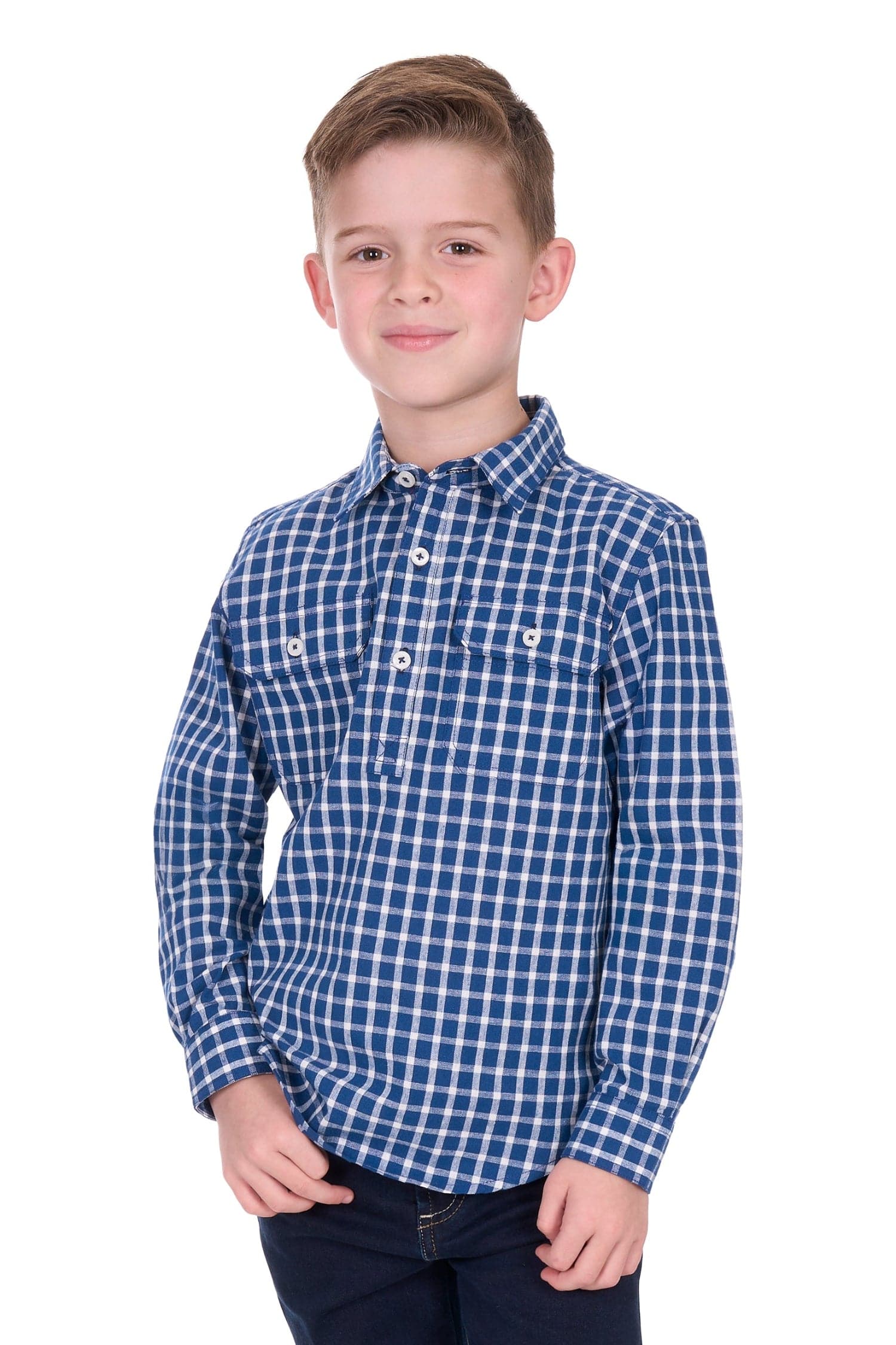 Hard Slog Kids Shirts 04 / Navy/White Hard Slog Shirt Boys Alden Half-Button