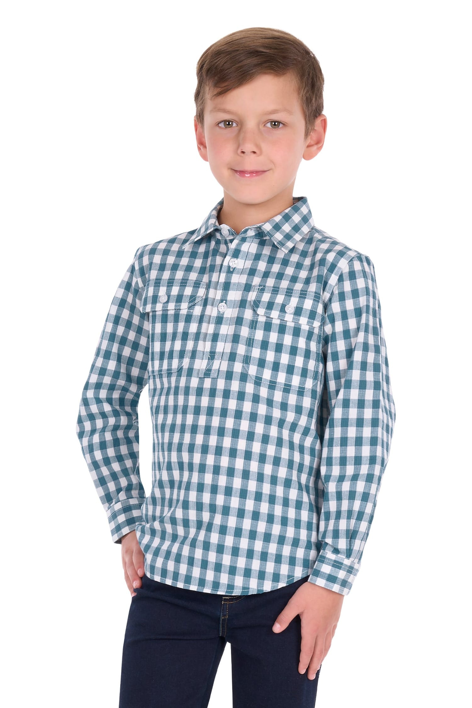 Hard Slog Kids Shirts 04 / Teal Hard Slog Shirt Kids River Half Button