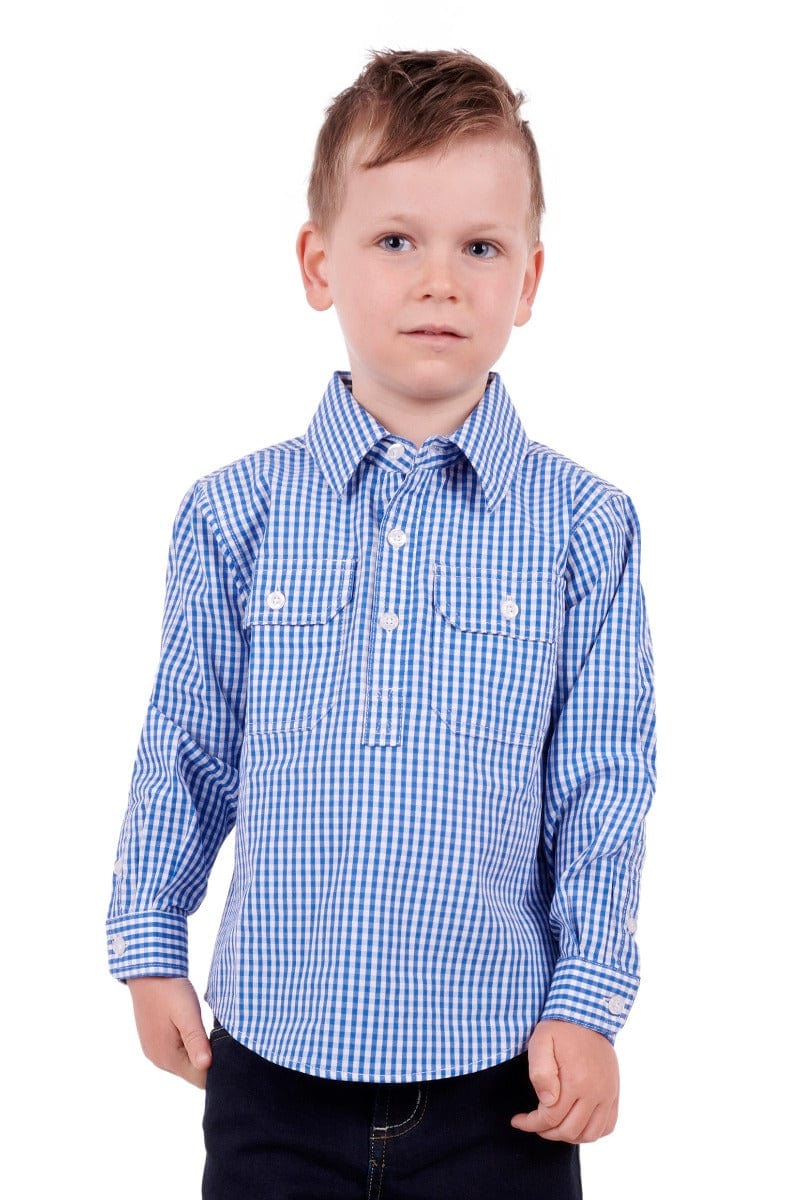 Hard Slog Kids Shirts 06 / Blue/White Hard Slog Shirt Kids DevIn Half Button