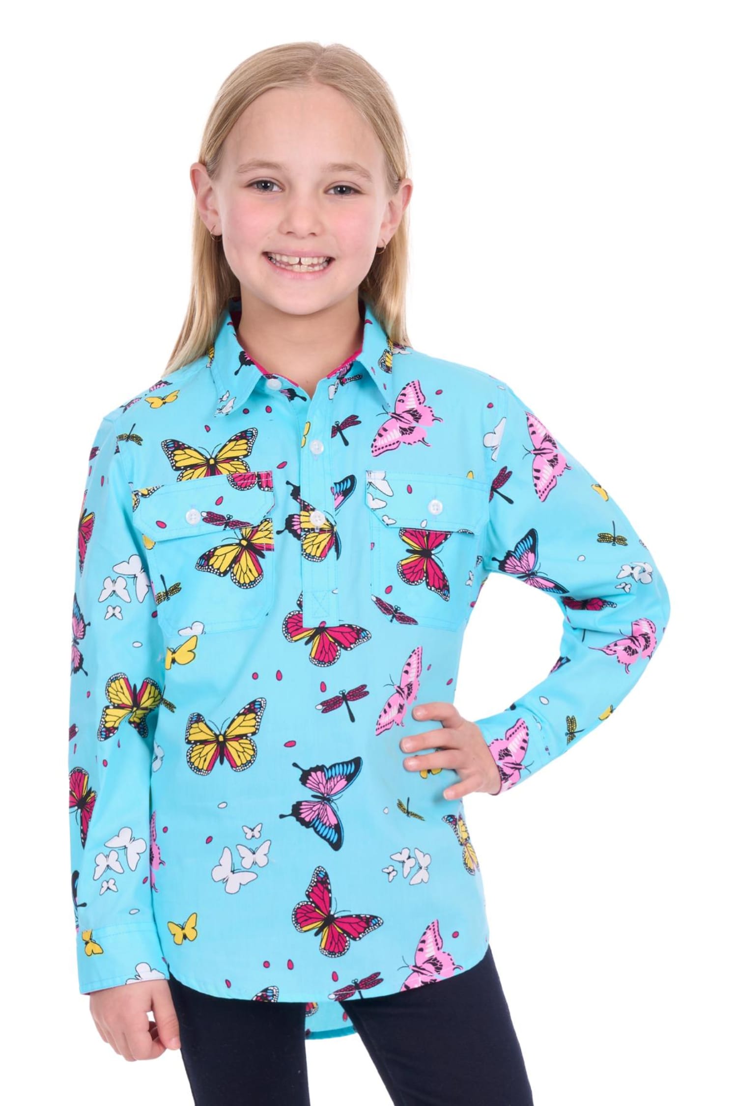 Hard Slog Kids Shirts 08 / Blue Hard Slog Shirt Girls Iva Half Button