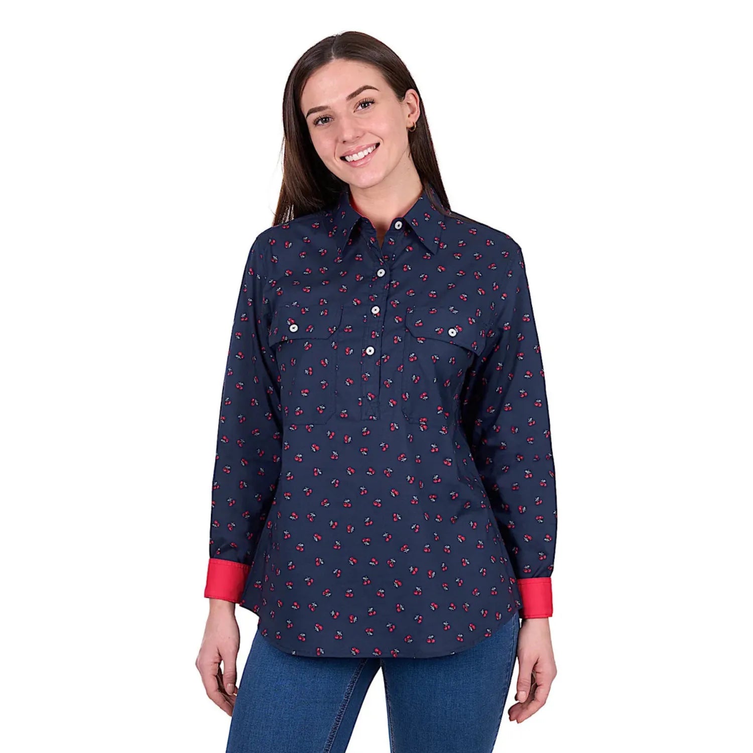 Hard Slog Womens Shirts 08 / Dark Navy Hard Slog Shirt Womens Cherry Half Button