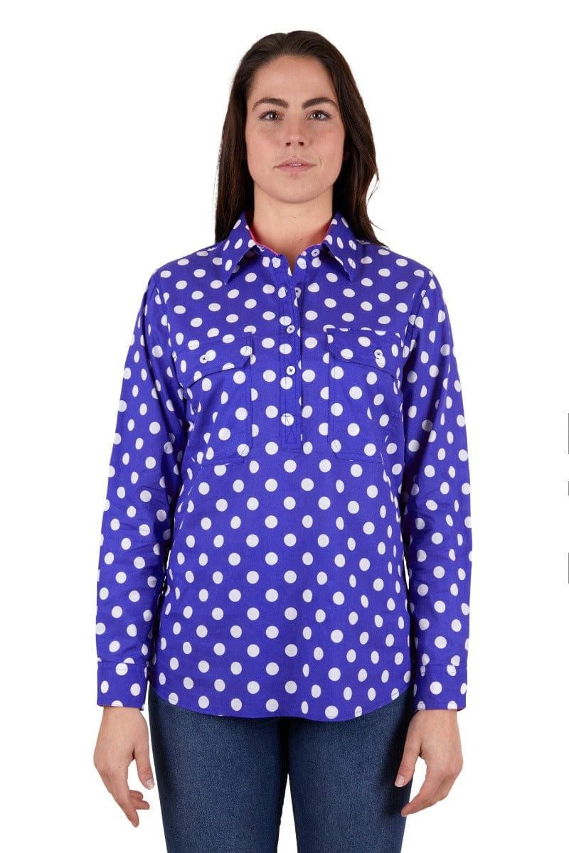 Hard Slog Womens Shirts 08 / Navy Hard Slog Shirt Womens Half Button Anette