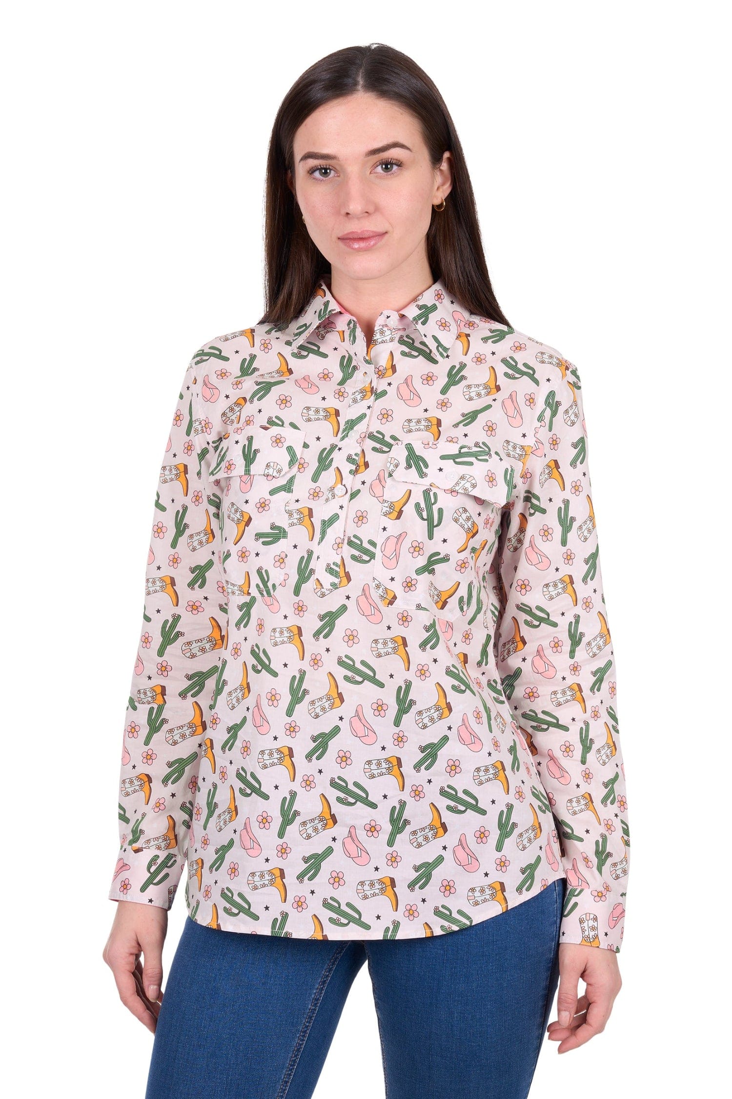 Hard Slog Womens Shirts 08 / Pink Hard Slog Shirt Womens Cleo Half-Button