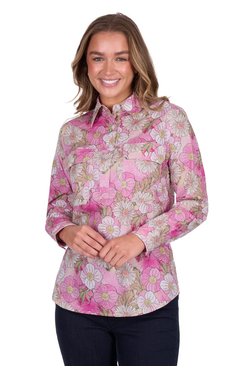 Hard Slog Womens Shirts 08 / Pink Hard Slog Shirt Womens Etta 1/2 Button