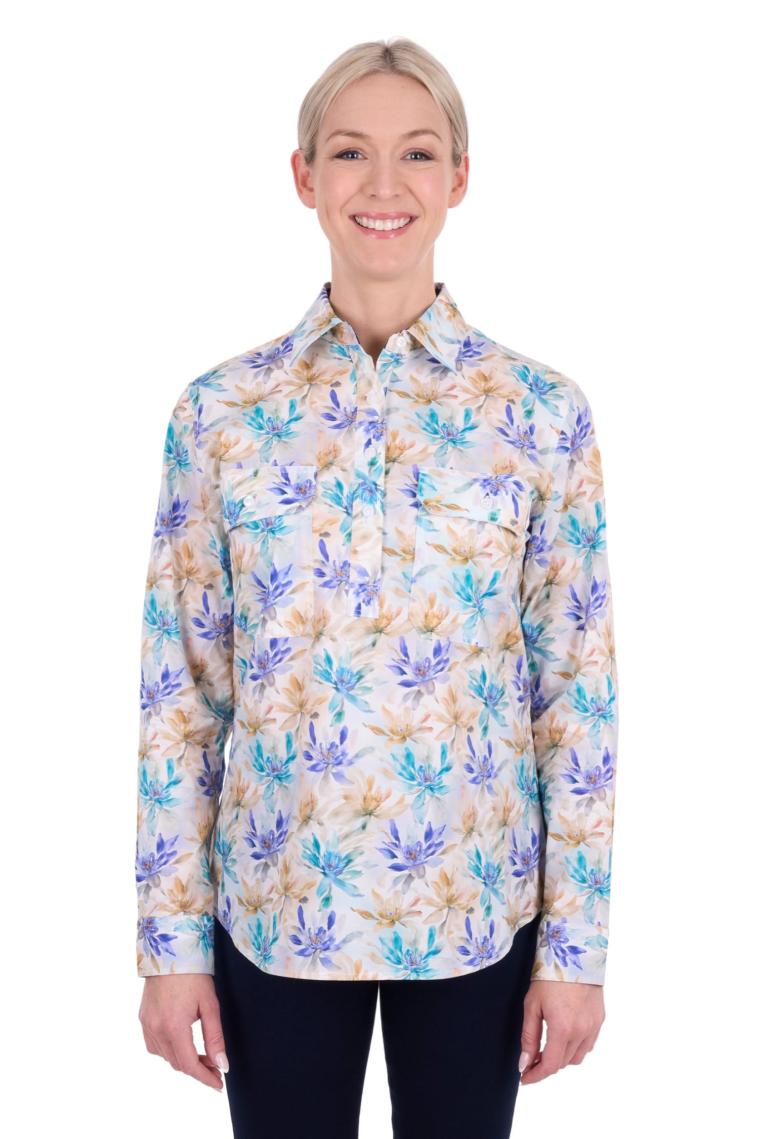 Hard Slog Womens Shirts 10 / Blue Multi Hard Slog Shirt Womens Meadow Half Button
