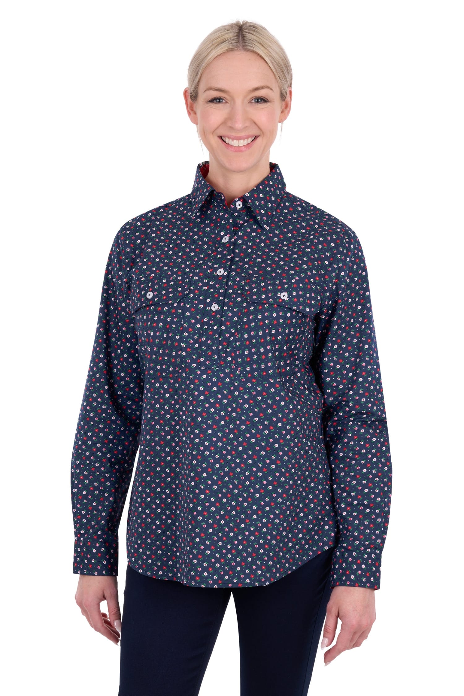 Hard Slog Womens Shirts 10 / Navy Hard Slog Shirt Womens Fiora Half Button