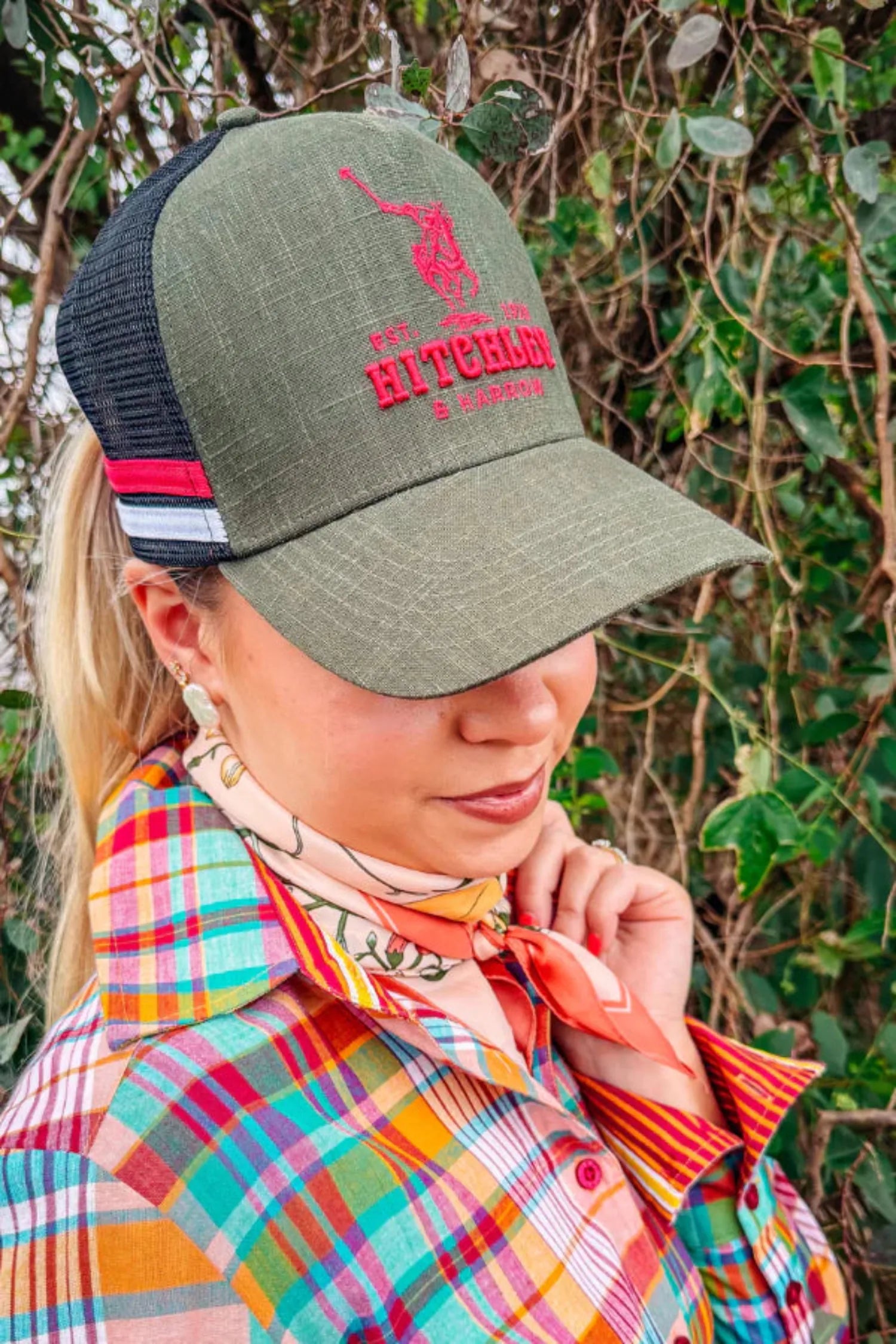 Hitchley and Harrow Caps Dark Olive/Black/Hot Pink Hitchley & Harrow Cap Trucker