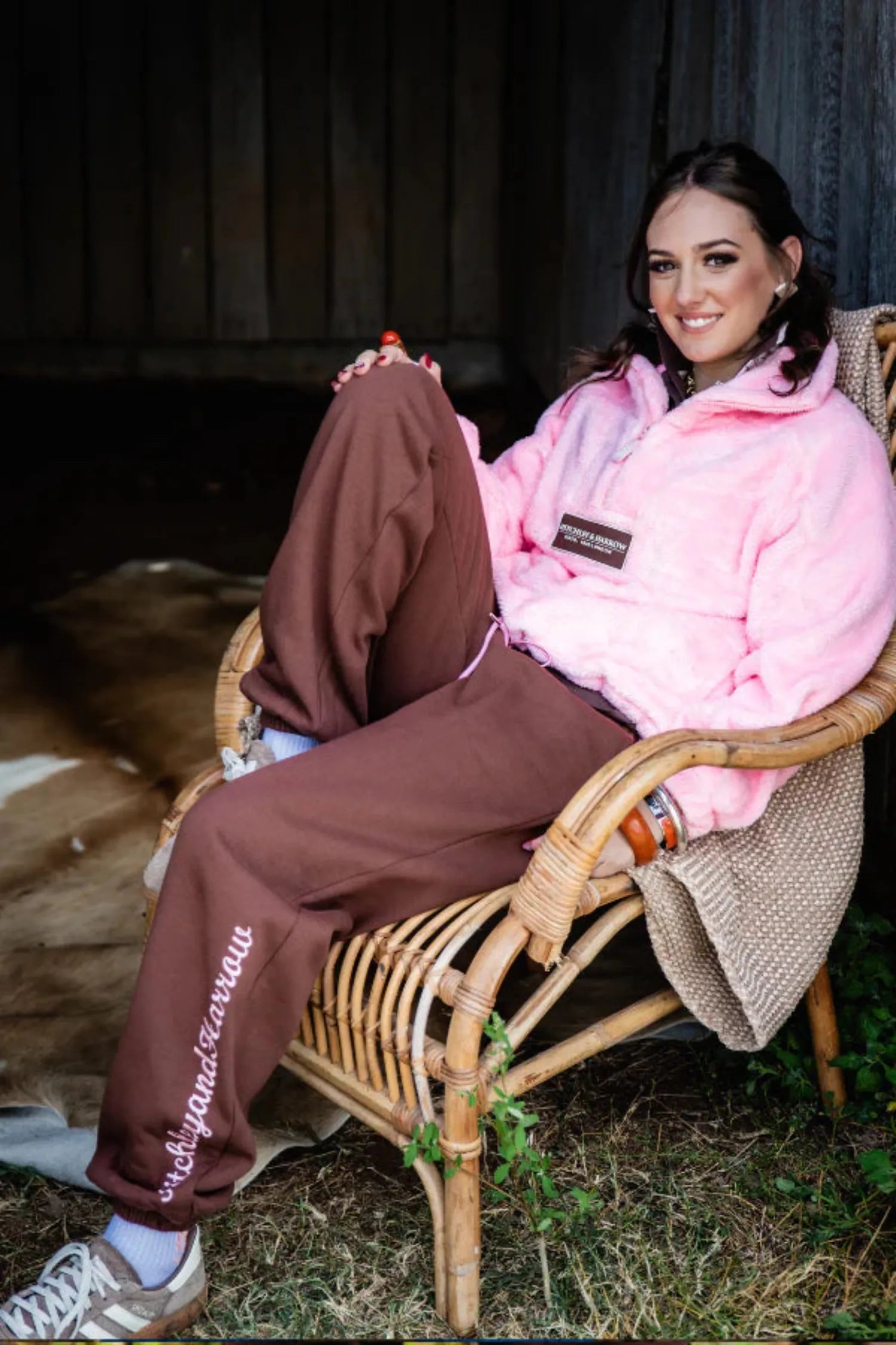 Hitchley and Harrow Womens Jeans 2XS / Chocolate/Baby Pink Hitchley & Harrow Track Pants Womens Winter Collection