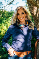 Hitchley and Harrow Womens Shirts 06 / Ink Navy Hitchley & Harrow Shirt Womens Fitted with Contrast Colours