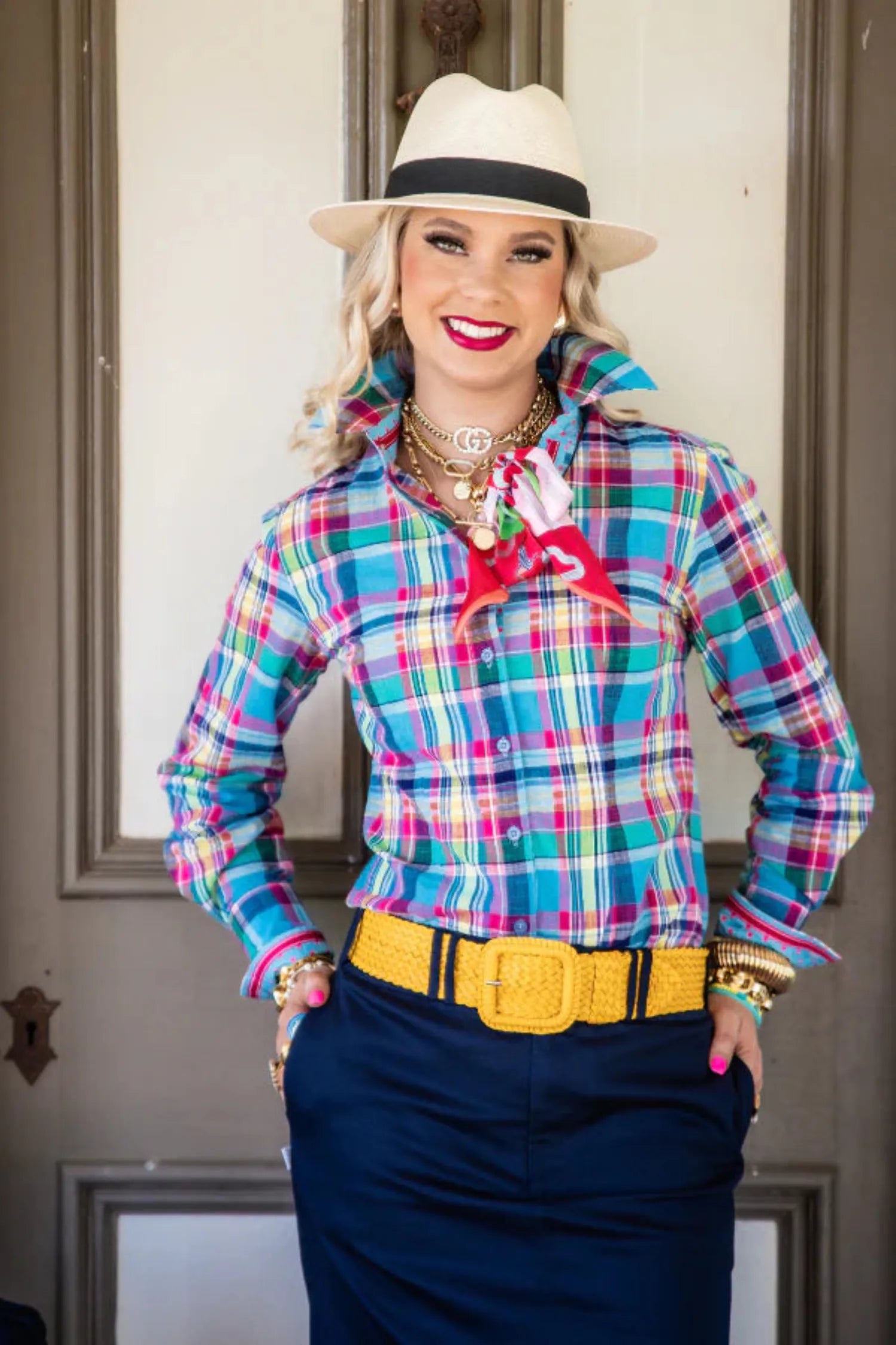Hitchley and Harrow Womens Shirts 06 / Pink/Blue Check Hitchley & Harrow Shirt Womens Fitted Ranch Range