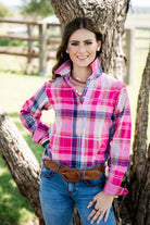 Hitchley and Harrow Womens Shirts 2XS Hitchley & Harrow Shirt Womens Relaxed Fit Half Button Check