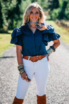 Hitchley and Harrow Womens Shirts 2XS / Navy Hitchley & Harrow Shirt Womens Ruffle Sleeve