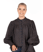 Hitchley and Harrow Womens Shirts Hitchley & Harrow Top Womens Linen Collection Brown Polka Dot