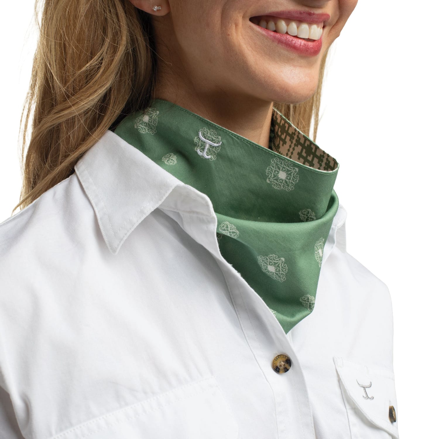 Just Country Bandanas - Scarves Eucalyptus/White and Eucalyptus/White Tile Just Country Scarf Carlee Double Sided