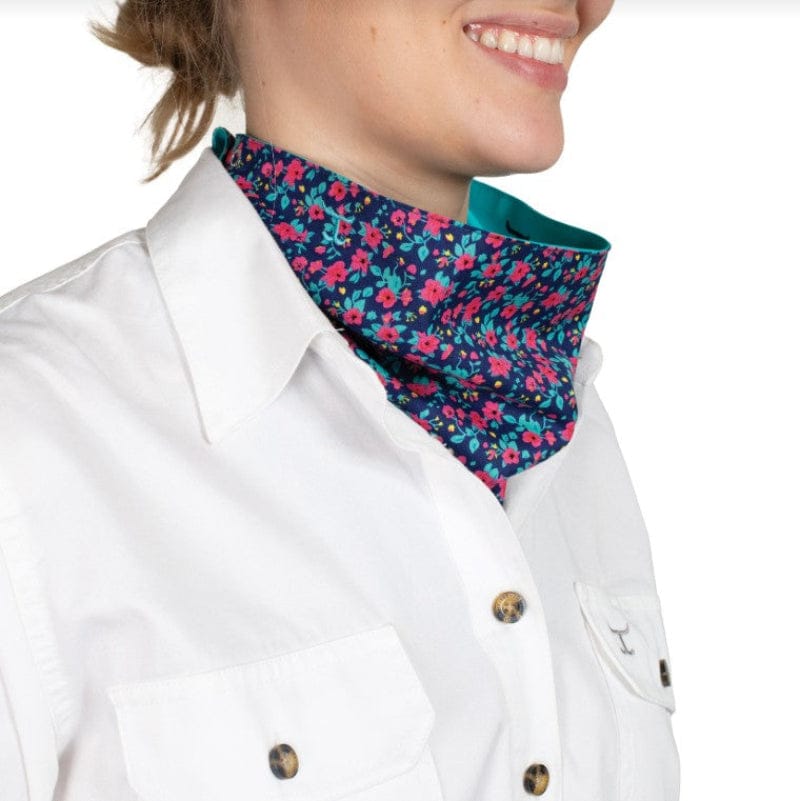 Just Country Bandanas - Scarves Navy Pansies/Turquoise Just Country Scarf Carlee Double Sided