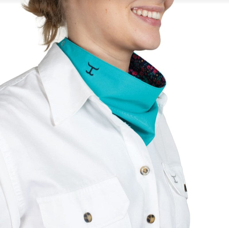 Just Country Bandanas - Scarves Navy Pansies/Turquoise Just Country Scarf Carlee Double Sided