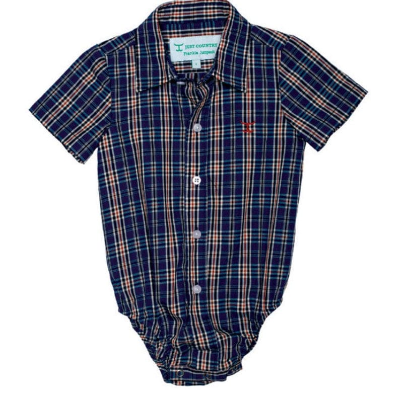 Just Country Kids Shirts 0 / Cobalt/Rust Just Country Romper Infant Frankie Full Button