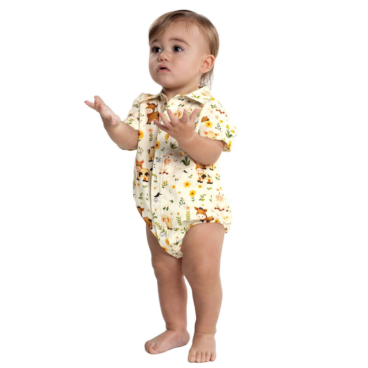 Just Country Kids Shirts 0 / Cream Just Country Jumpsuit Infant Frankie Full Button Animal Nursery