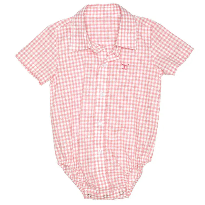 Just Country Kids Shirts 0 / Flamingo Pink Just Country Romper Infant Frankie Full Button Small Check