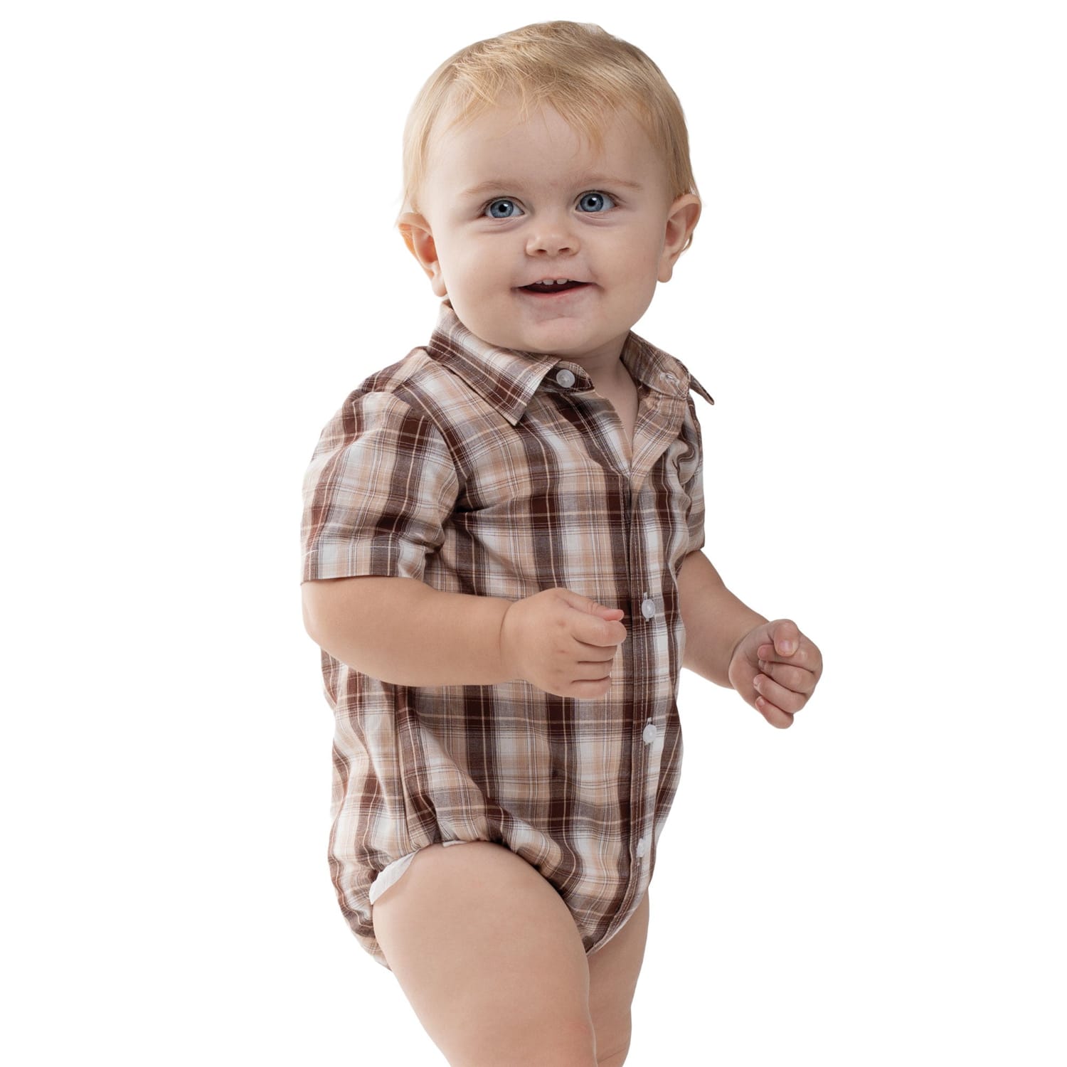 Just Country Kids Shirts 0 / Tan/Chocolate/White Just Country Jumpsuit Infant Frankie Full Button Plaid