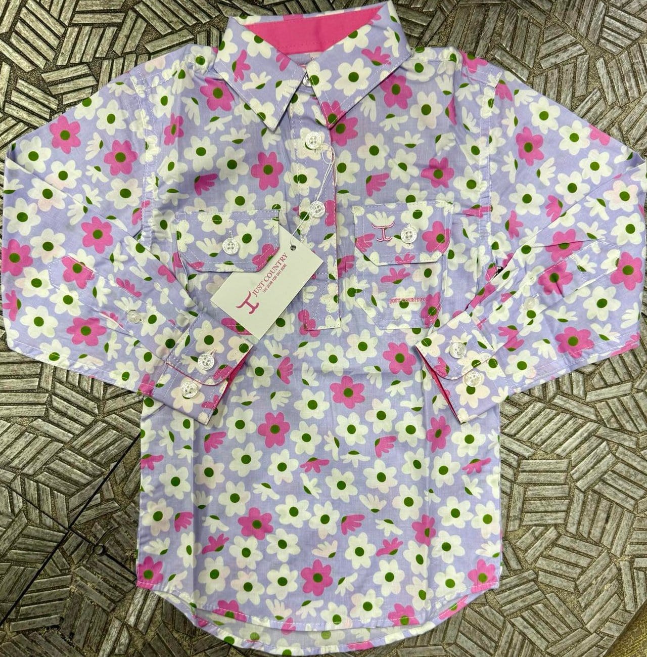 Just Country Kids Shirts 2XS / Lilac Daisies/Rose Just Country Shirt Girls Harper Half Button