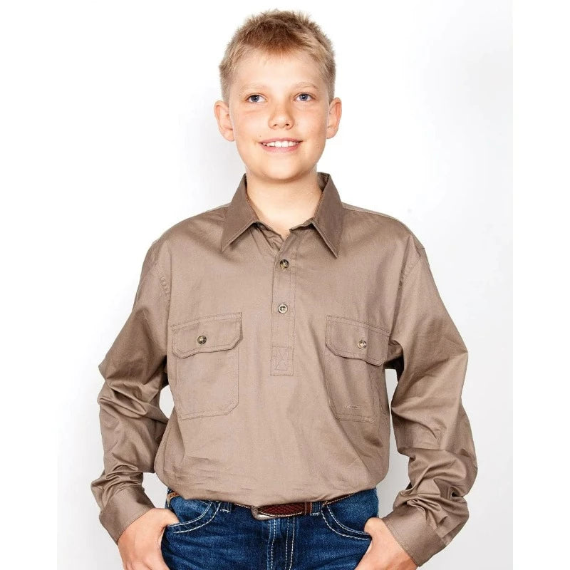 Just Country Kids Shirts Just Country Boys Lachlan Half Button Workshirt (30303)