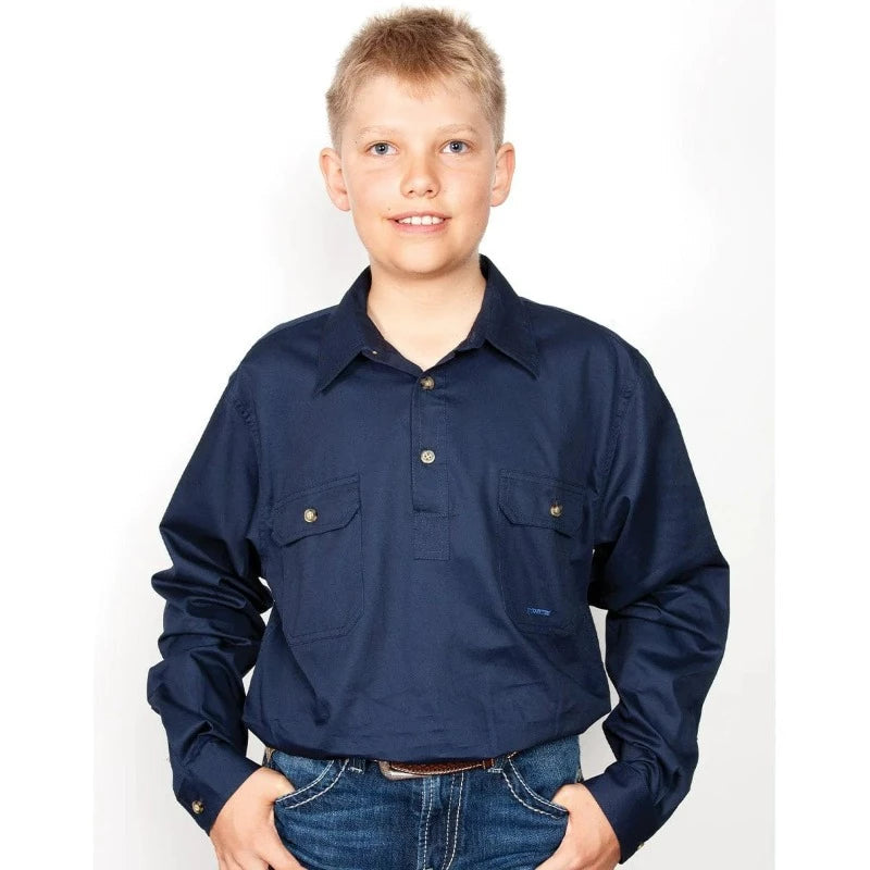 Just Country Kids Shirts Just Country Boys Lachlan Half Button Workshirt (30303)