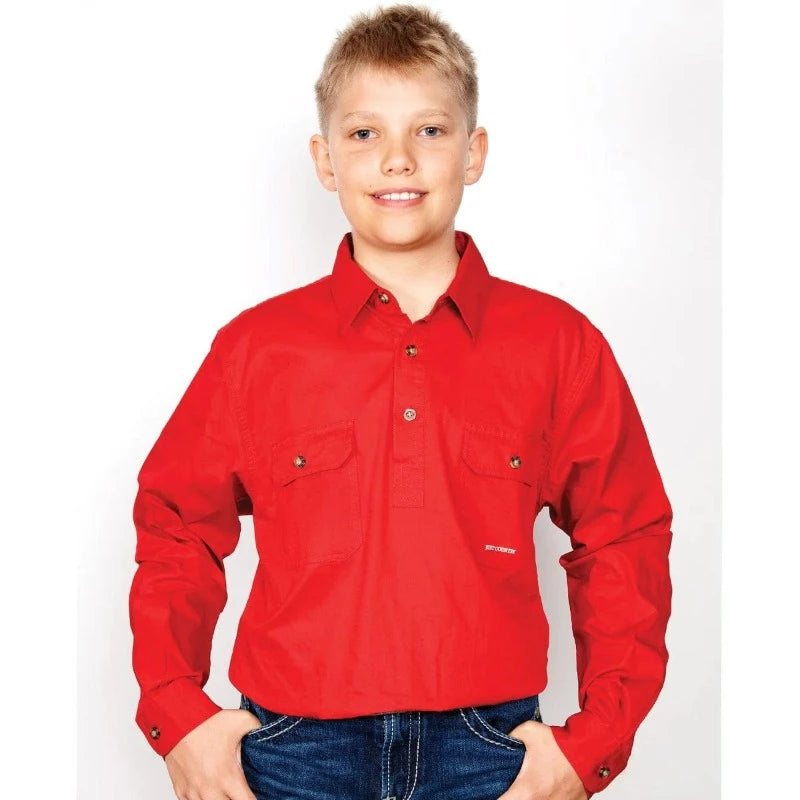 Just Country Kids Shirts Just Country Boys Lachlan Half Button Workshirt (30303)