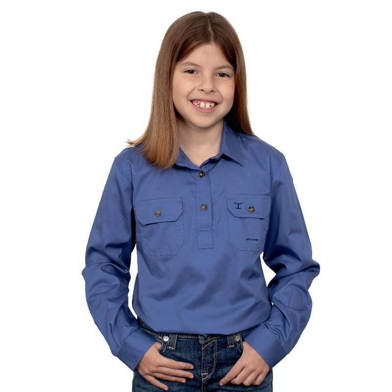 Just Country Kids Shirts L 10-12 / Blue Just Country Workshirt Girls Kenzie Half Button