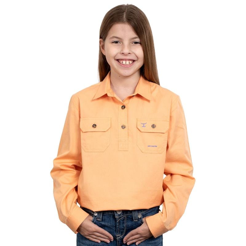 Just Country Kids Shirts L 10-12 / Peach Just Country Workshirt Girls Kenzie Half Button