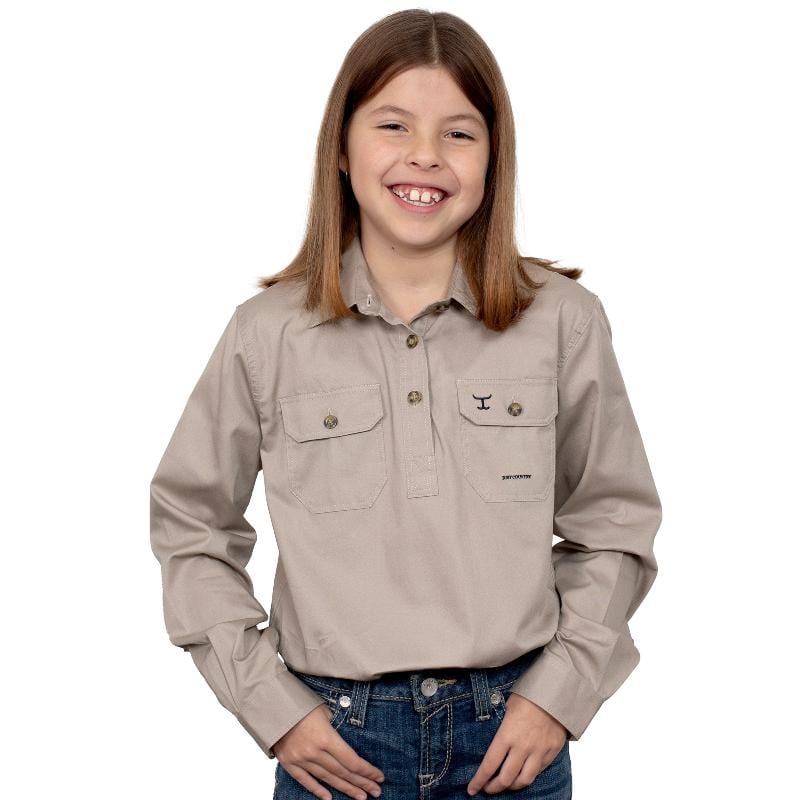 Just Country Kids Shirts L 10-12 / Stone Just Country Workshirt Girls Kenzie Half Button