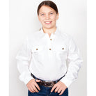 Just Country Kids Shirts L 10-12 / White Just Country Workshirt Girls Kenzie Half Button