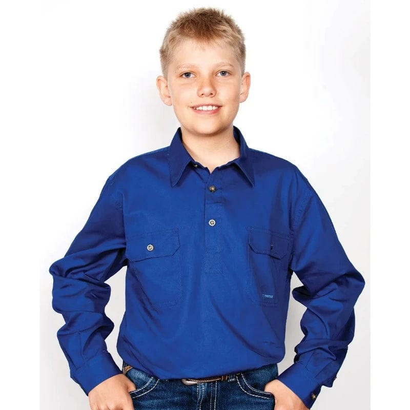 Just Country Kids Shirts XS / Cobalt Just Country Boys Lachlan Half Button Workshirt (30303)