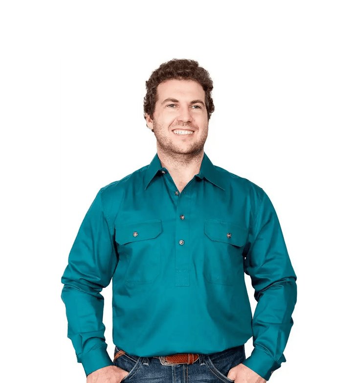 Just Country Mens Shirts Just Country Workshirt Mens Cameron Half Button (10101)