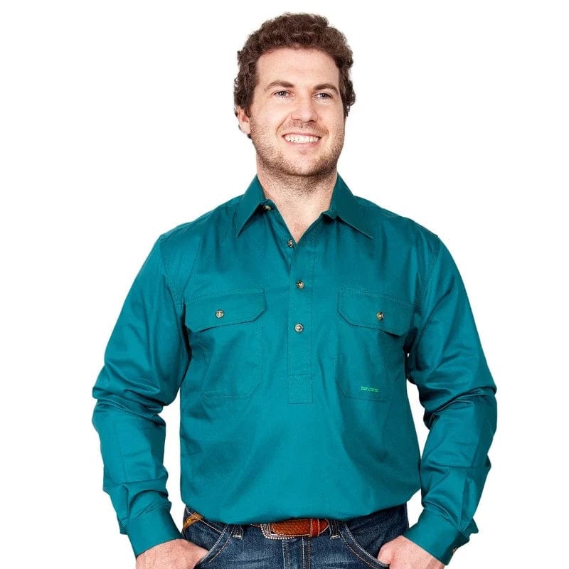 Just Country Mens Shirts Just Country Workshirt Mens Cameron Half Button (10101EARTHY)