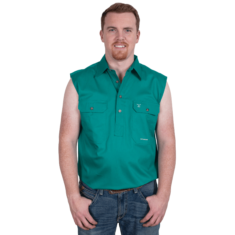 Just Country Mens Shirts L / Dark Green Just Country Workshirt Mens Jack Sleeveless (10103)