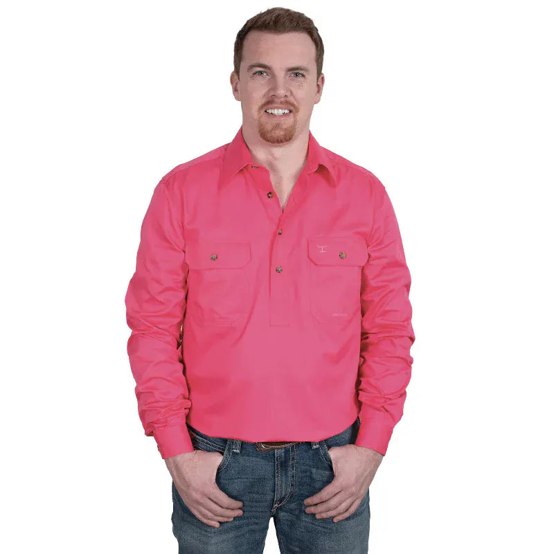 Just Country Mens Shirts M / Hot Pink Just Country Workshirt Mens Cameron Half Button (10101)