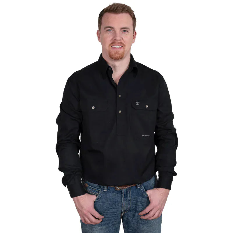 Just Country Mens Shirts S / Black Just Country Workshirt Mens Cameron Half Button (10101)