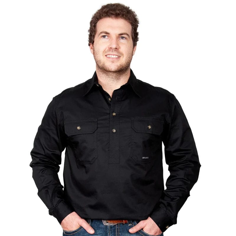 Just Country Mens Shirts S / Black Just Country Workshirt Mens Cameron Half Button (10101)