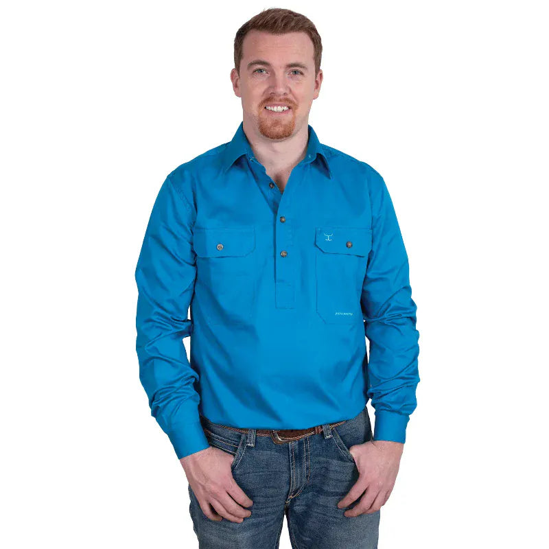 Just Country Mens Shirts S / Blue Jewell Just Country Workshirt Mens Cameron Half Button (10101)