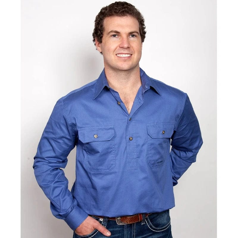 Just Country Mens Shirts S / Blue Just Country Workshirt Mens Cameron Half Button (10101)