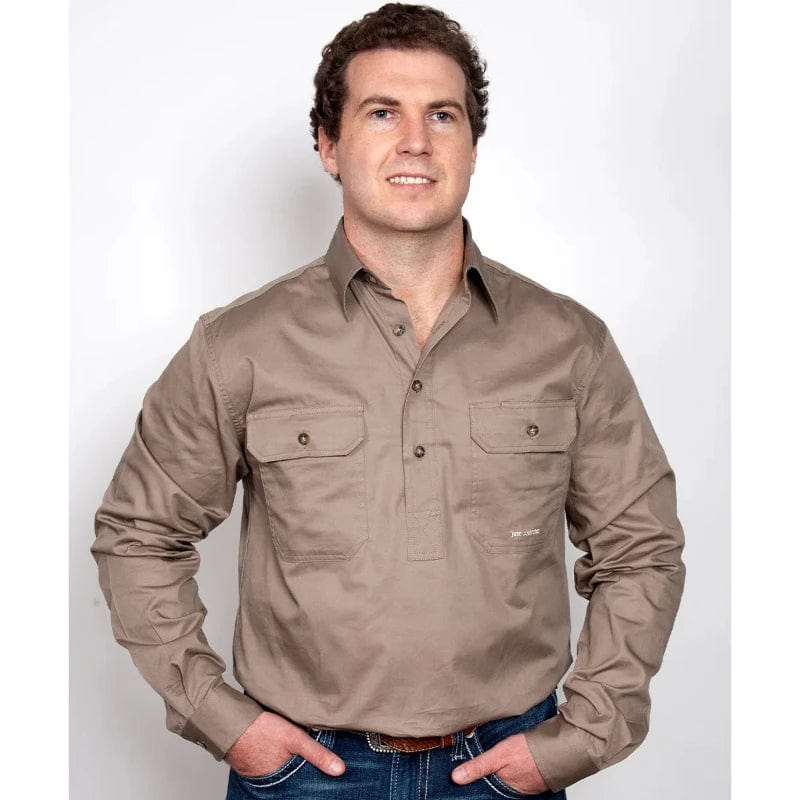 Just Country Mens Shirts S / Brown Just Country Workshirt Mens Cameron Half Button (10101)