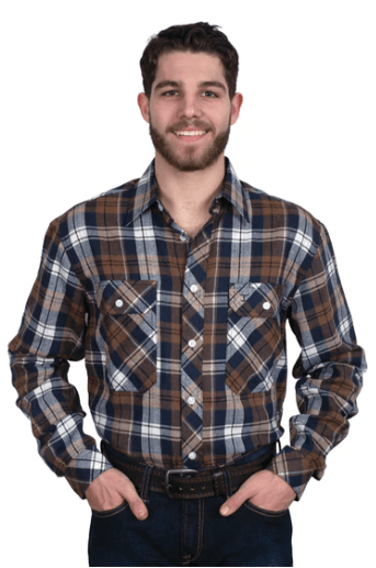 Just Country Mens Shirts S / Brown/Navy Just Country Workshirt Mens Flannel Plaid