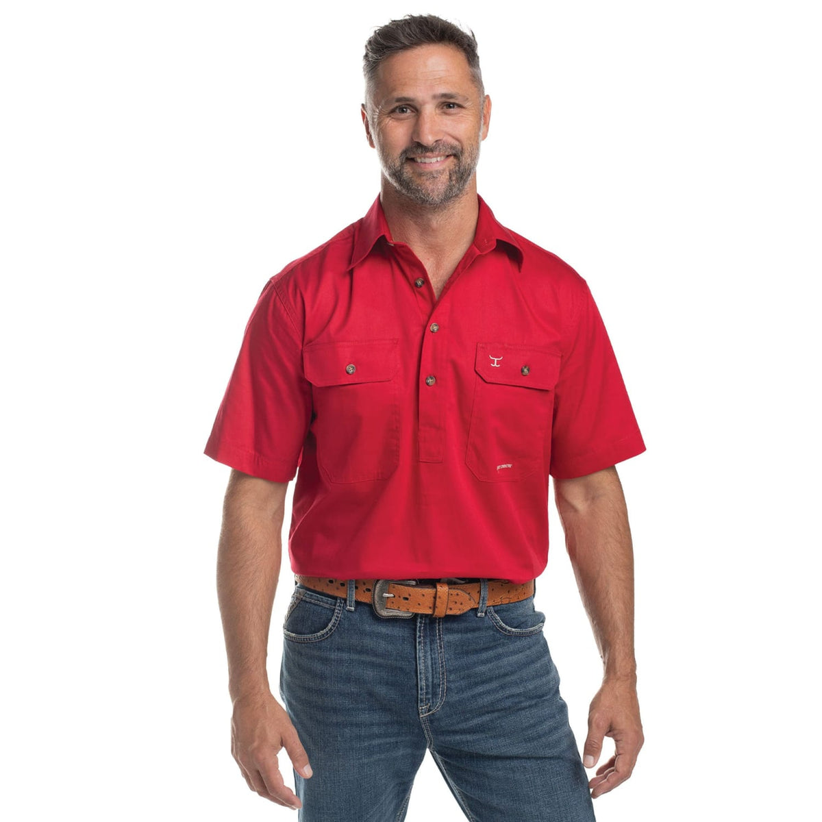 Just Country Mens Shirts S / Chilli Just Country Workshirt Mens Adam Short Sleeve