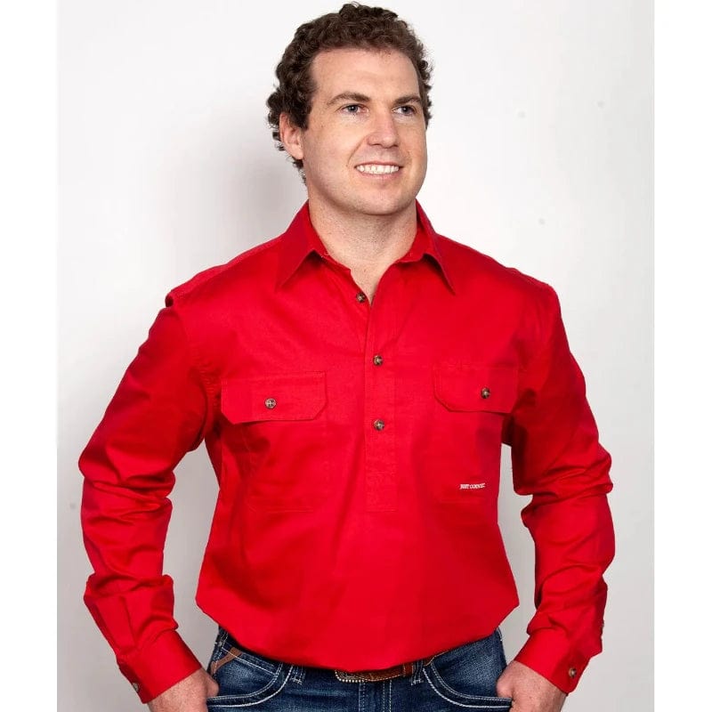 Just Country Mens Shirts S / Chilli Just Country Workshirt Mens Cameron Half Button (10101)